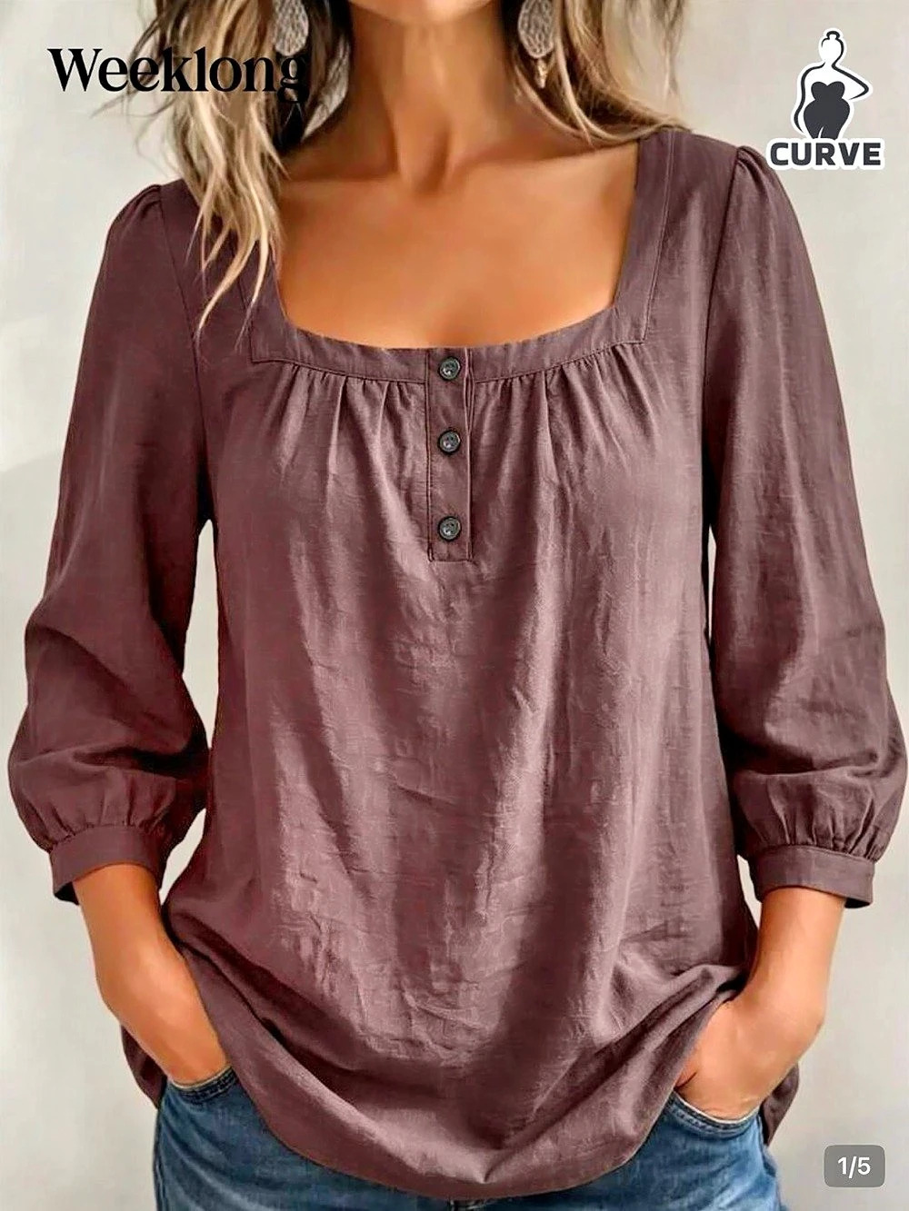 Weeklong Women's Square Neck Tunic in Brown New